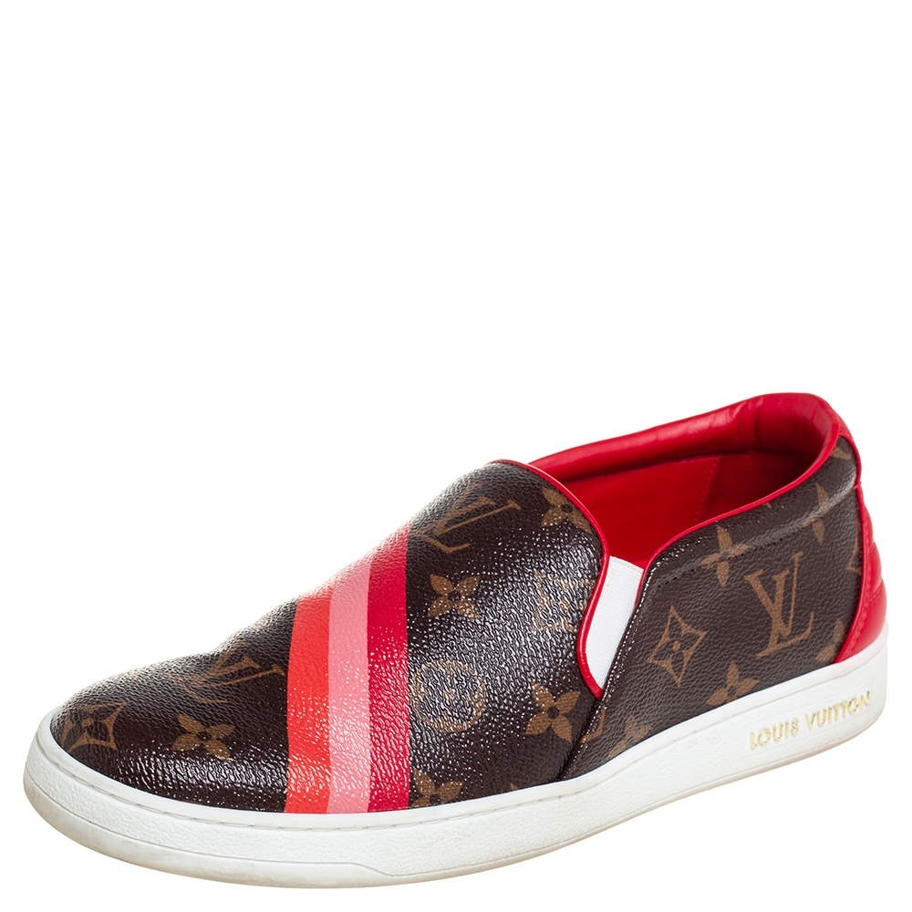 Authentic Louis Vuitton Red and Brown Slip-On Shoes